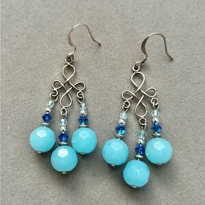 Elegant Blue Beaded Dangle Earrings